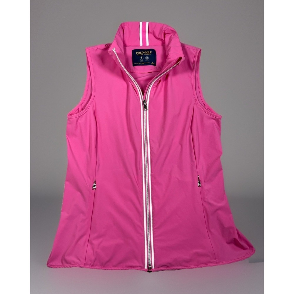 Ralph Lauren Polo Golf Vest Women M Pink Tech Terry Full Zip Water Repel Stretch